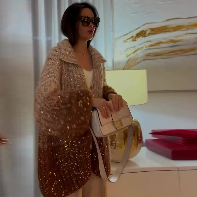 Manteau Tricoté à Paillettes
