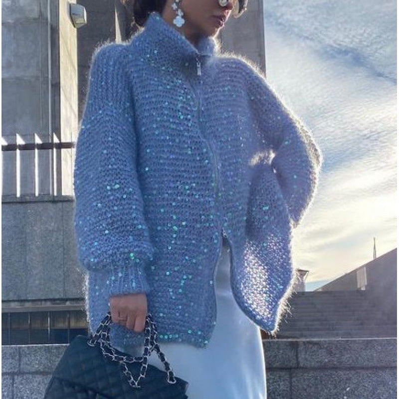 Manteau Tricoté à Paillettes