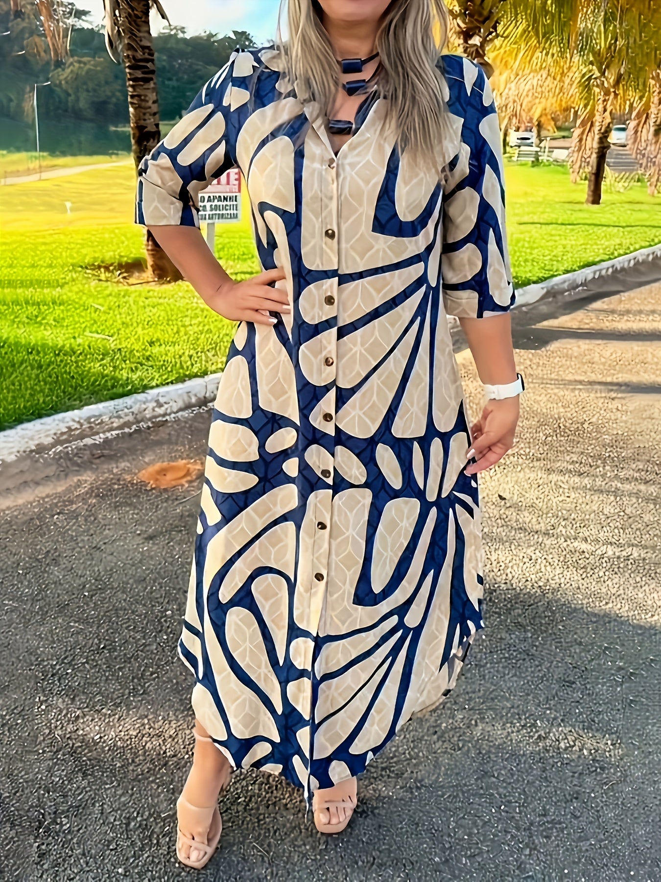 Robe Décontractée Bleu & Beig