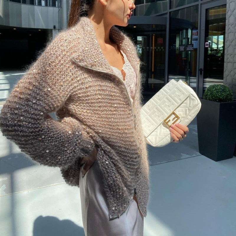 Manteau Tricoté à Paillettes