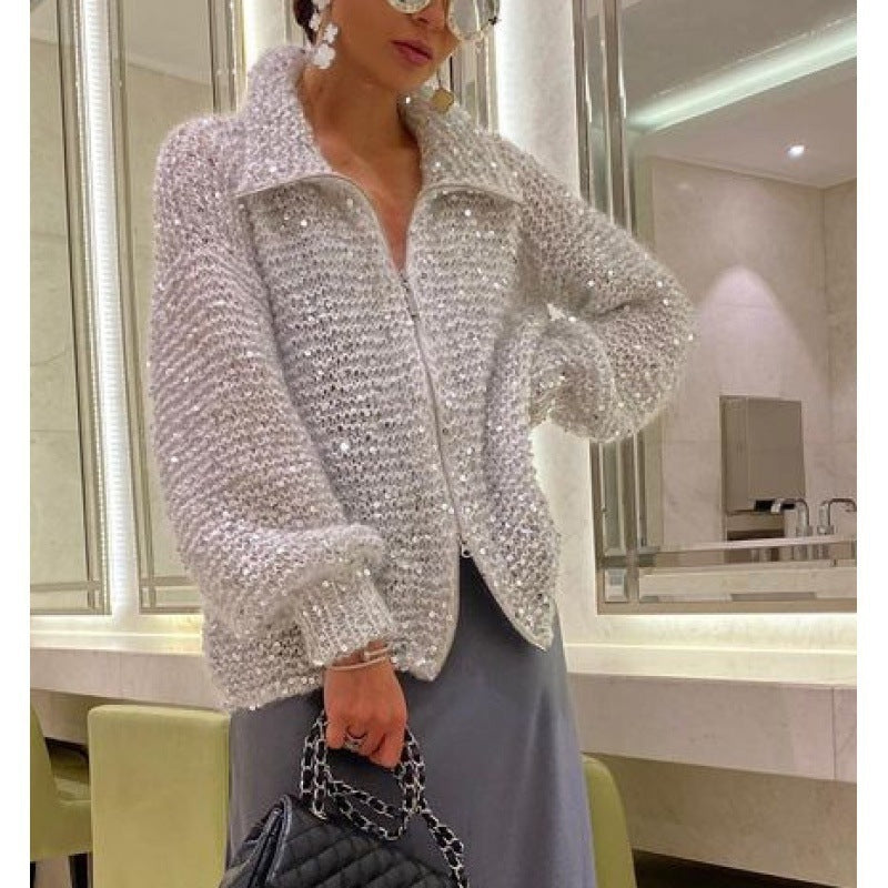 Manteau Tricoté à Paillettes