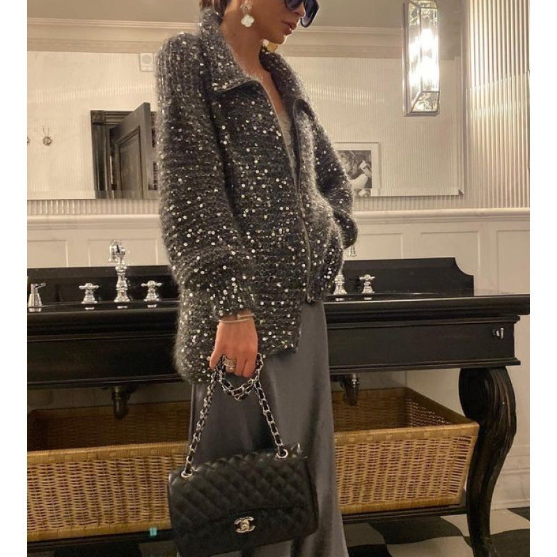 Manteau Tricoté à Paillettes