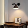 Walnut Wood Wall Lamp With Swivel Arm And Conical Iron Shade E26 Base