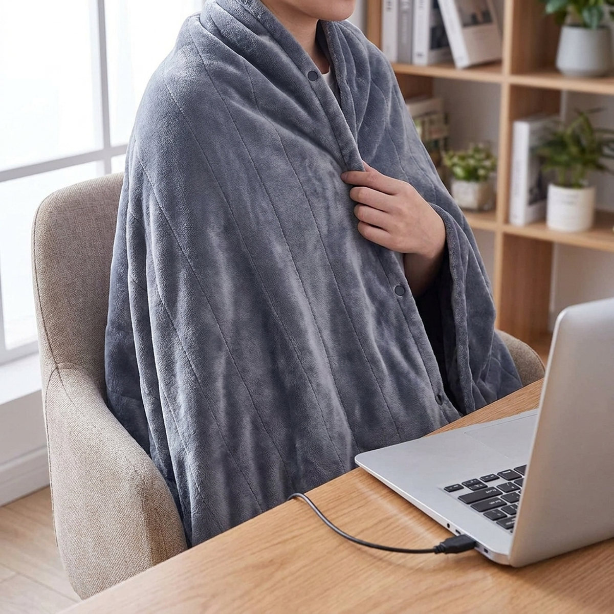 COZYTREK USB-uppvärmd filt — mjuk plyschdesign, 3 justerbara värmenivåer, kompakt storlek