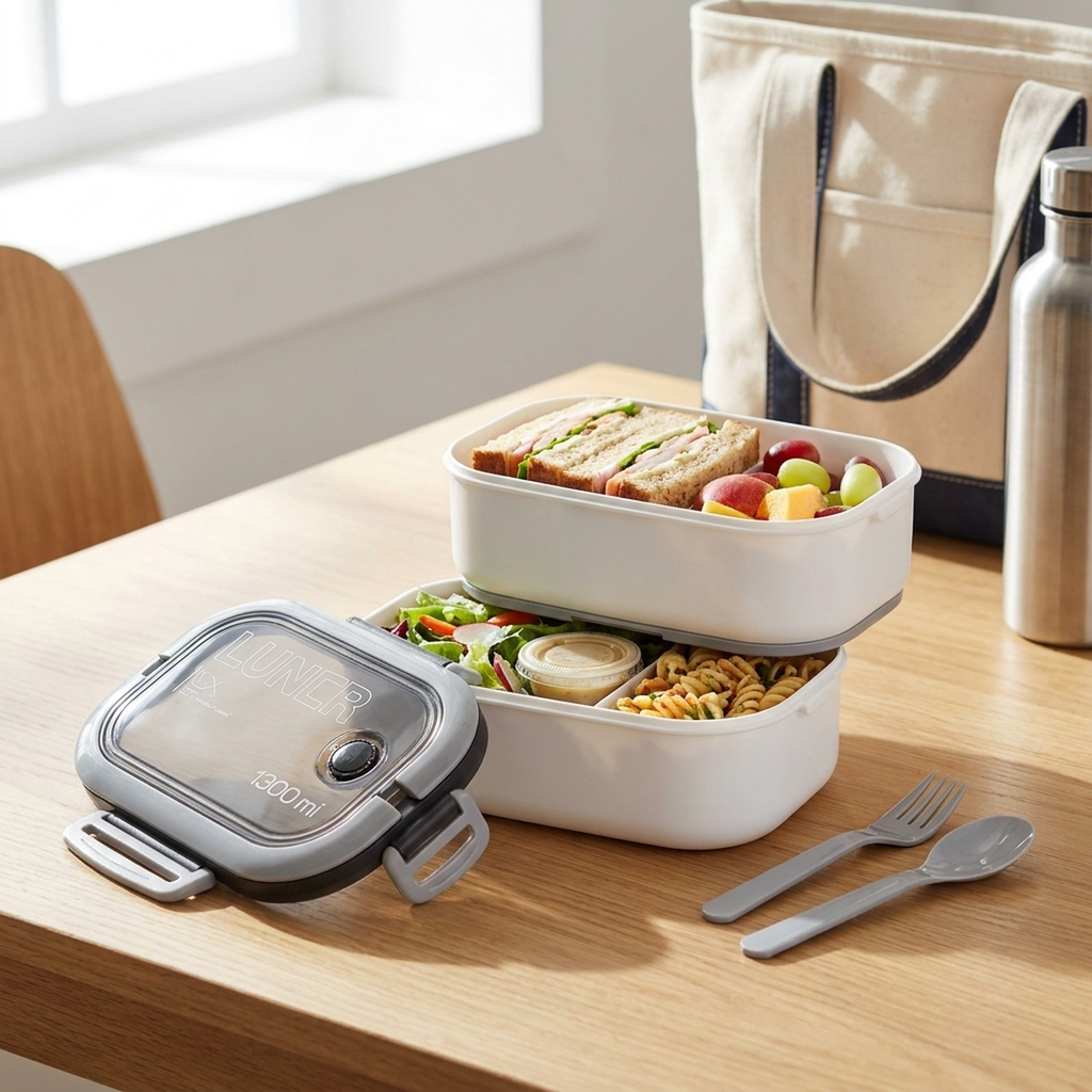 Organiseur à deux niveaux pour déjeuner bento BENTOMIRA — Compartiments séparés, couverts inclus
