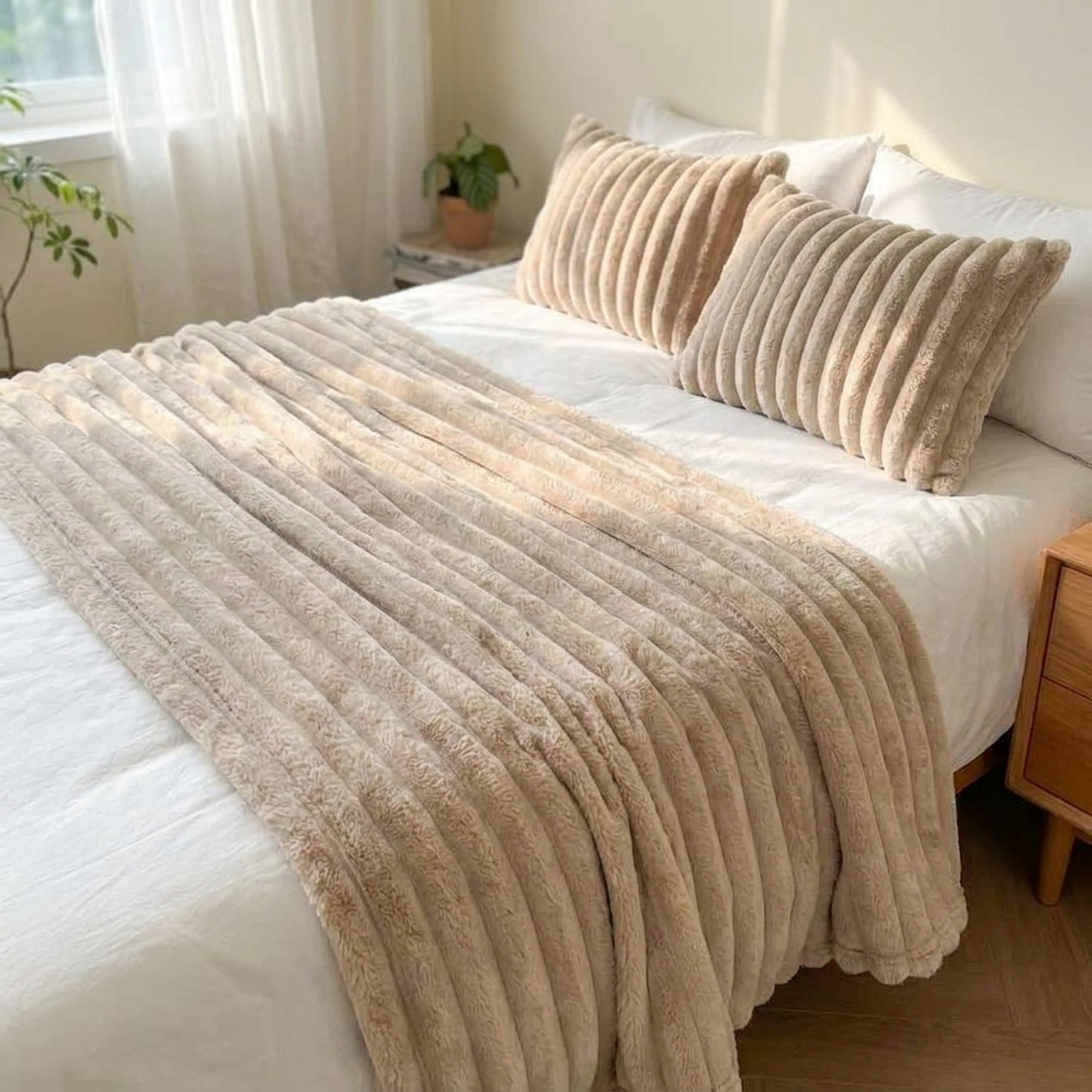 CLOUDHARE Plüschdecke aus Kaninchen-Milchvelours – Passendes Set aus Decke und 2 Kissenbezügen
