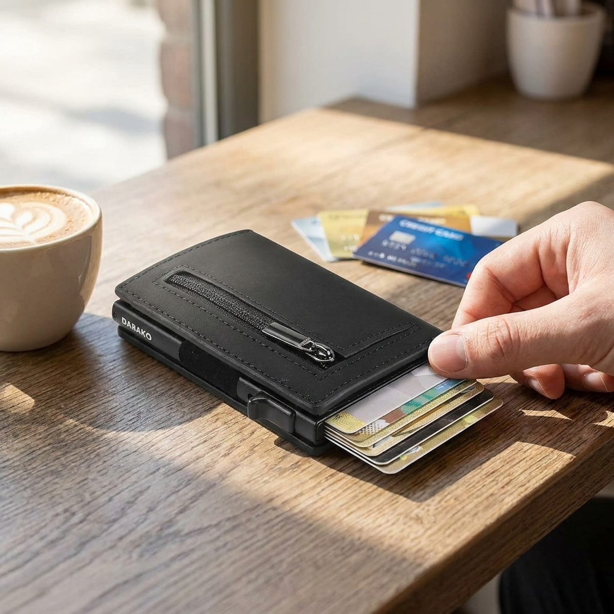 Cartera delgada con bloqueo RFID POCKETELLE — Portatarjetas compacto para el día a día