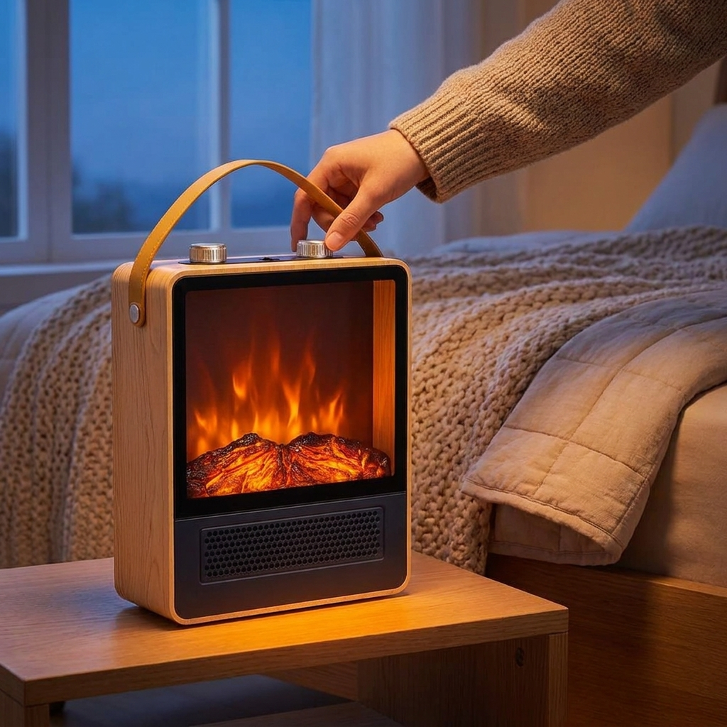 HEARTHVUE Φορητό ηλεκτρικό τζάκι-θερμάστρα — Εφέ φλόγας 3D, αθόρυβη λειτουργία, ρυθμιζόμενες ρυθμίσεις θέρμανσης