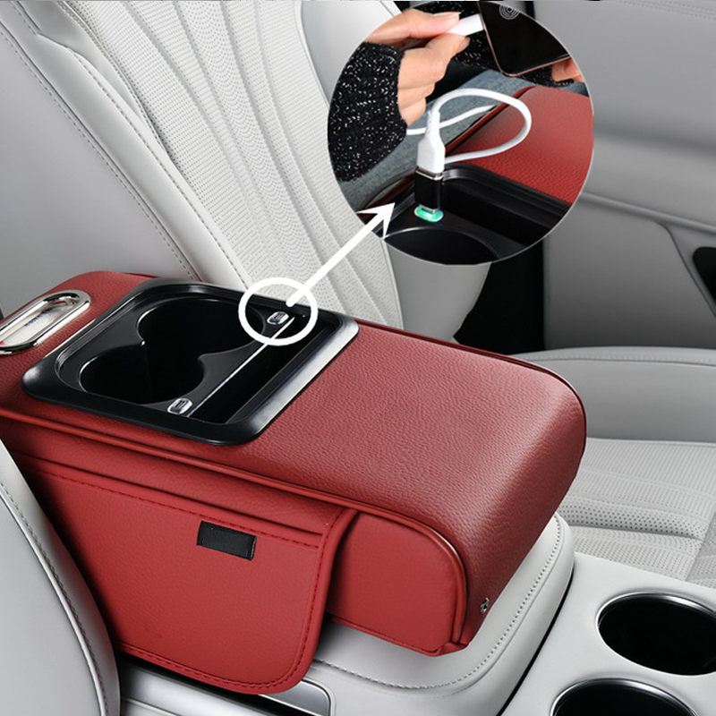 Apoio de braço para consola central do automóvel — Carregamento USB, compartimento de arrumação e suporte para copos