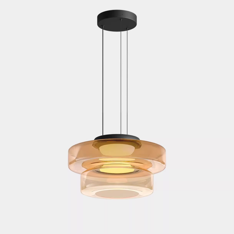 Zenor Amber Glass Layered Pendant Lamp For Dining Room And Living Room
