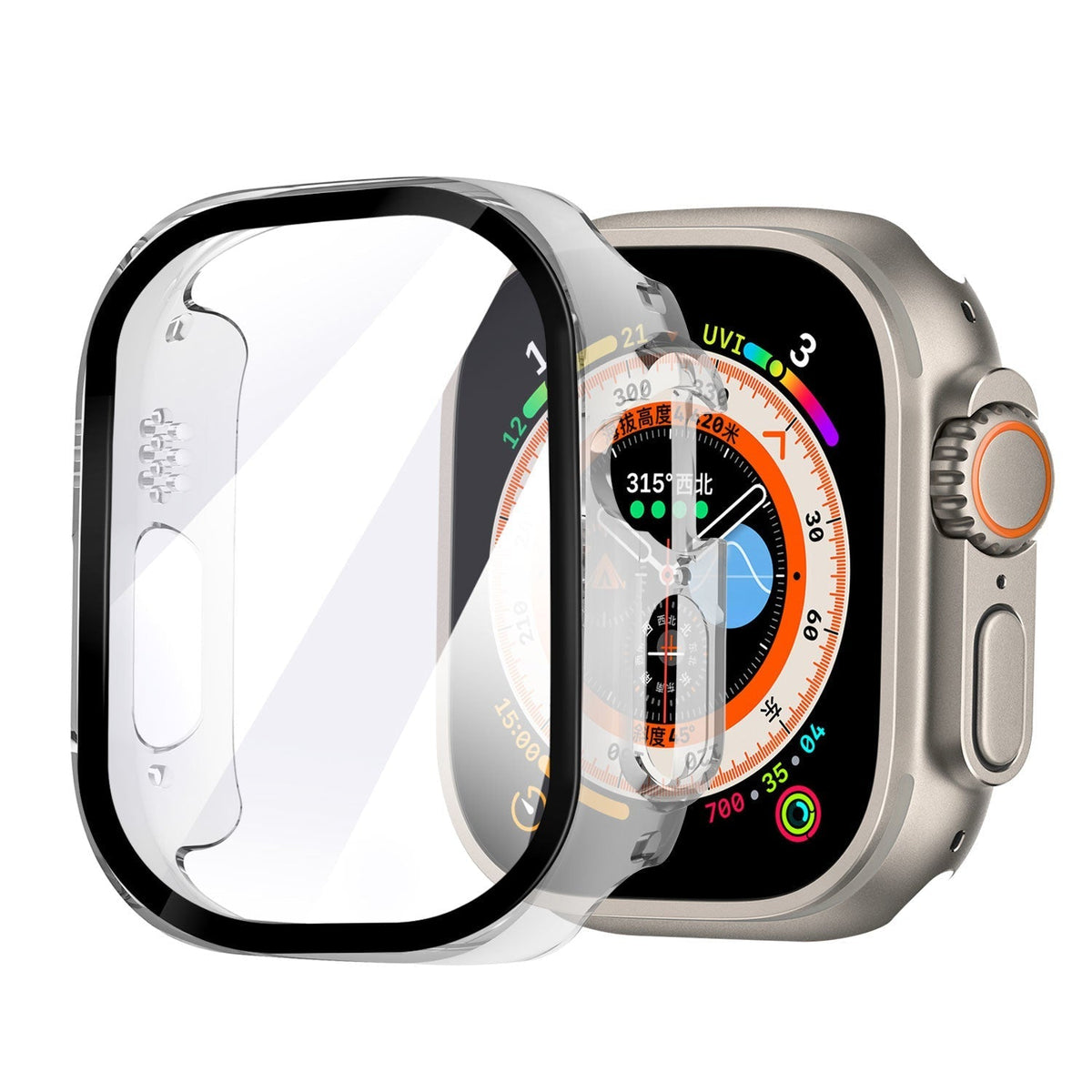 Průhledné pevné pouzdro pro Apple Watch — přední skleněný kryt
