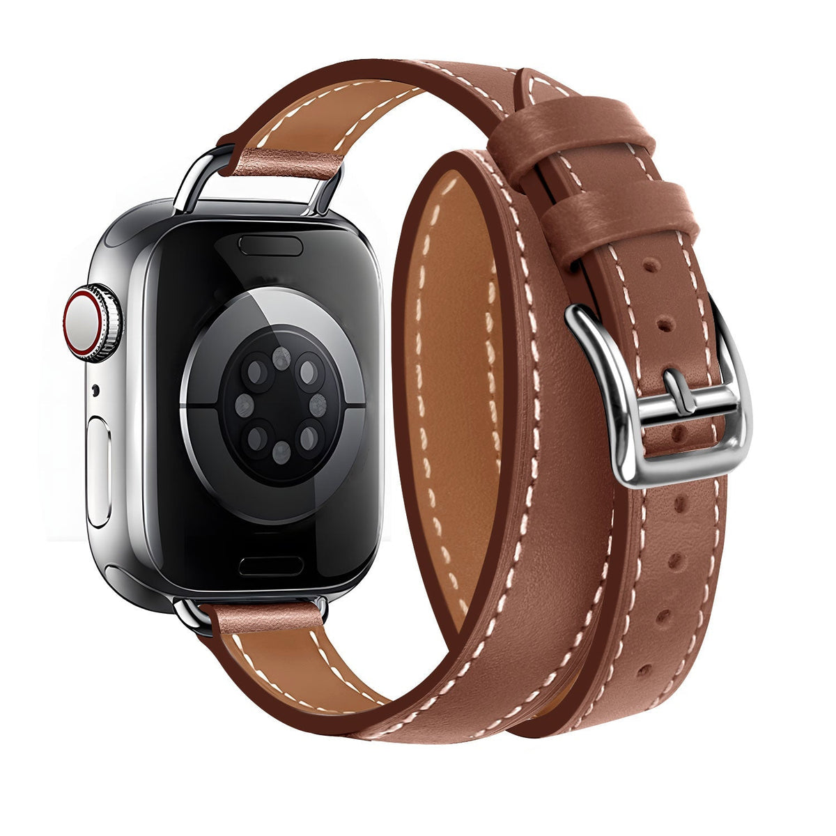 Apple-Watch-Doppelarmband — echtes Leder, kräftiges Braun
