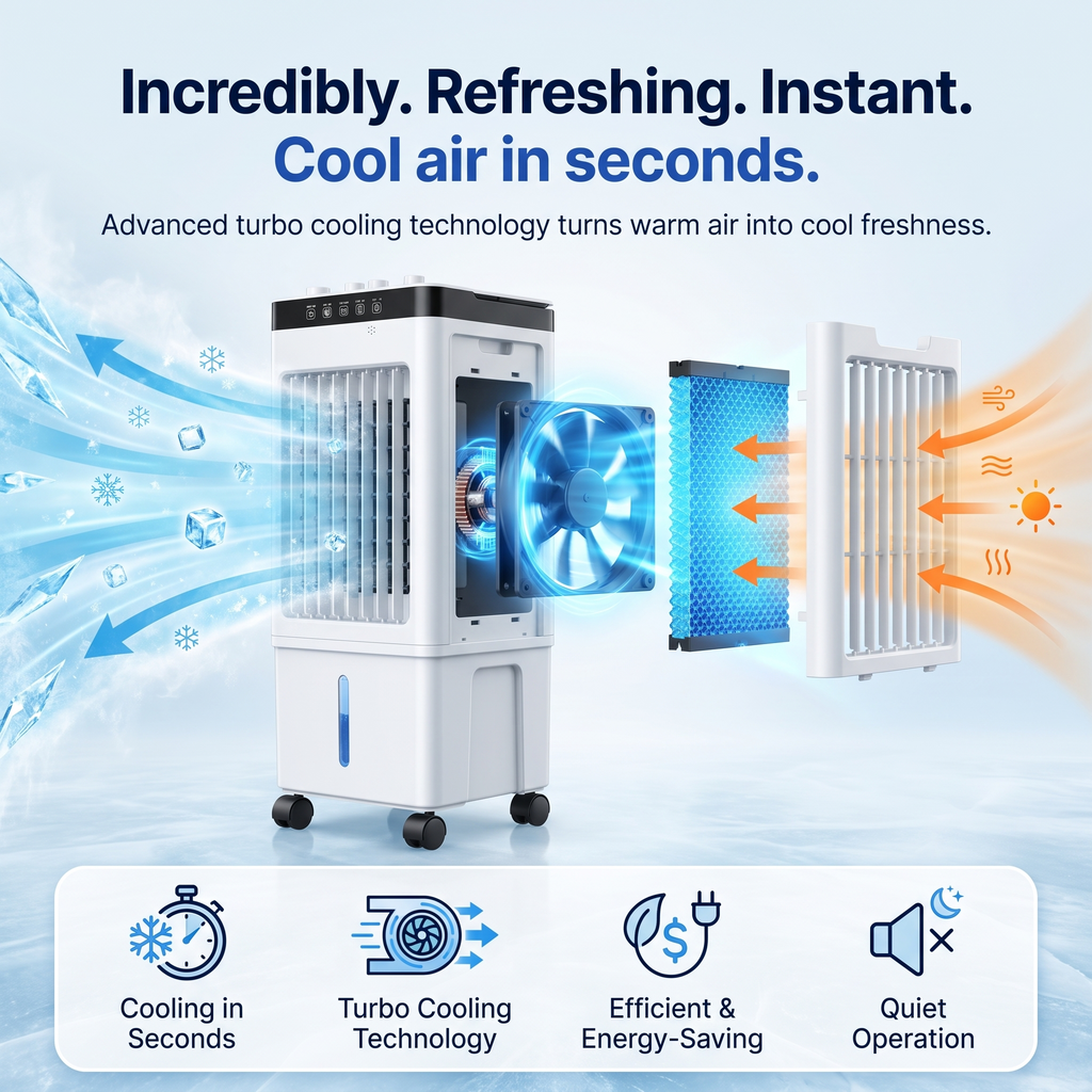 CoolAir Premium 3-in-1 Portable Air Cooler — Cooling, Humidifying & Purifying