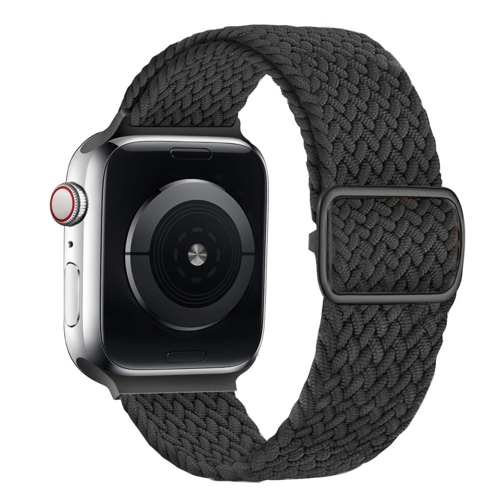 سوار نايلون أسود مضفّر لساعة Apple Watch — إغلاق بمشبك