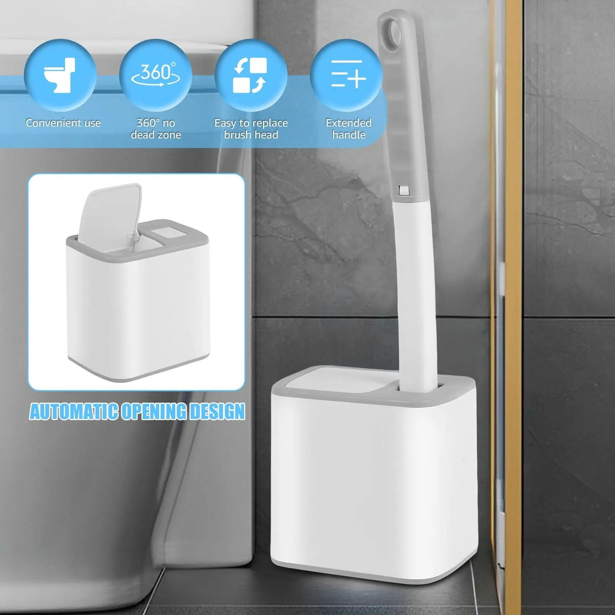HYGIENIXPRO Wegwerpborstelset voor toilet — ergonomische lange steel, wegwerpborstelkoppen