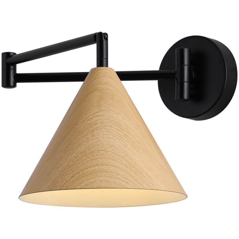 Walnut Wood Wall Lamp With Swivel Arm And Conical Iron Shade E26 Base