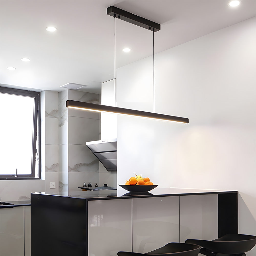 Verumo Linear LED Pendant Lamp In Black Metal For Kitchen Island Or Dining Table