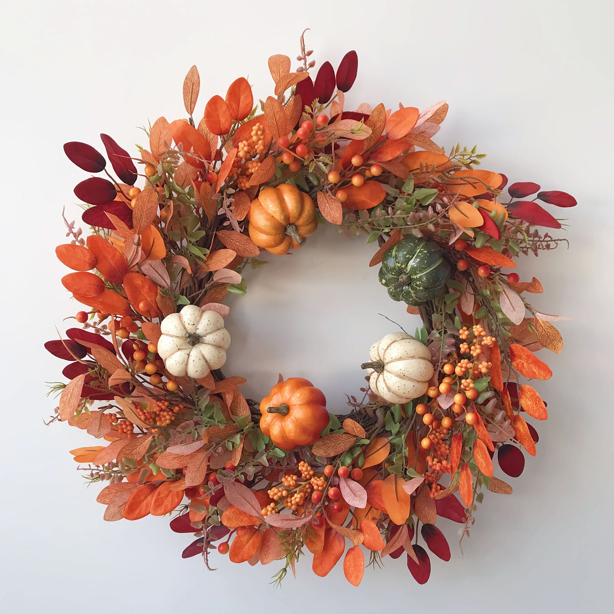 HARVESTGRACE herfstkrans met pompoenen — handgemaakte seizoensgebonden deurdecoratie voor herfstpresentaties