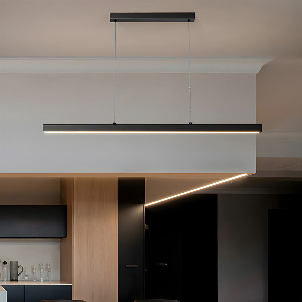 Verumo Linear LED Pendant Lamp In Black Metal For Kitchen Island Or Dining Table