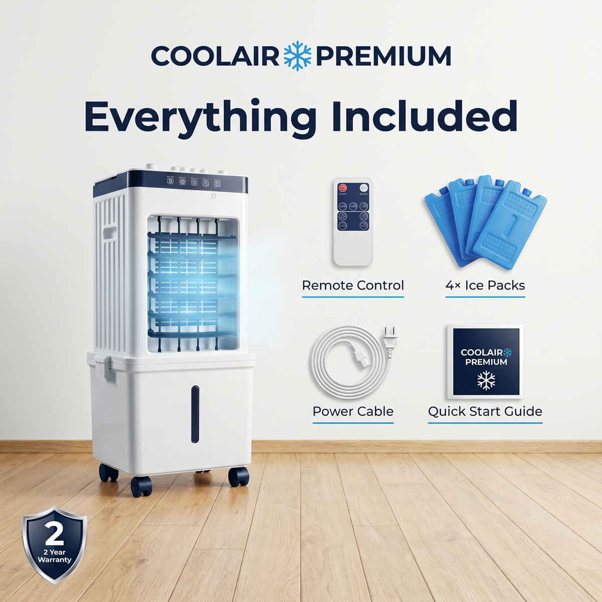 CoolAir Premium 3-in-1 Portable Air Cooler — Cooling, Humidifying & Purifying