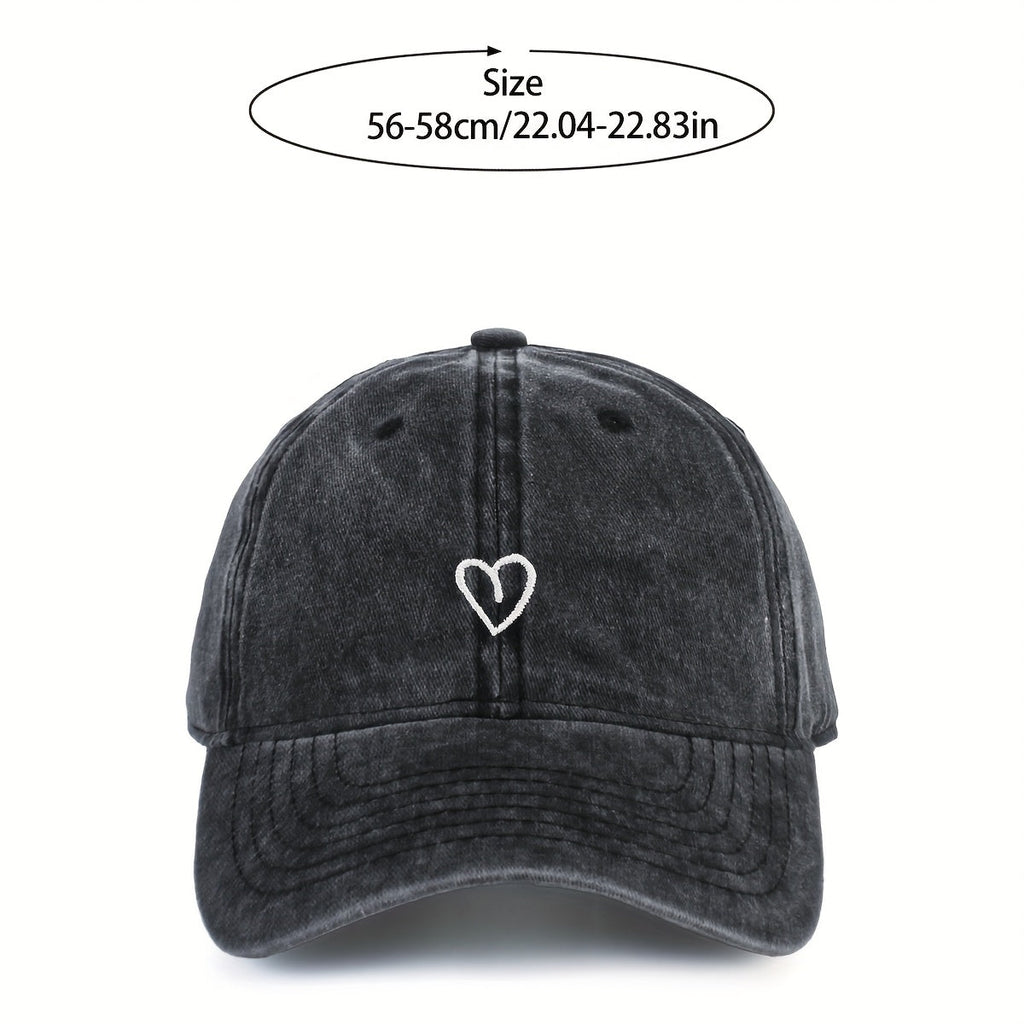 Vintage Cotton Baseball Cap With Heart Stitching Adjustable Washed Sports Hat
