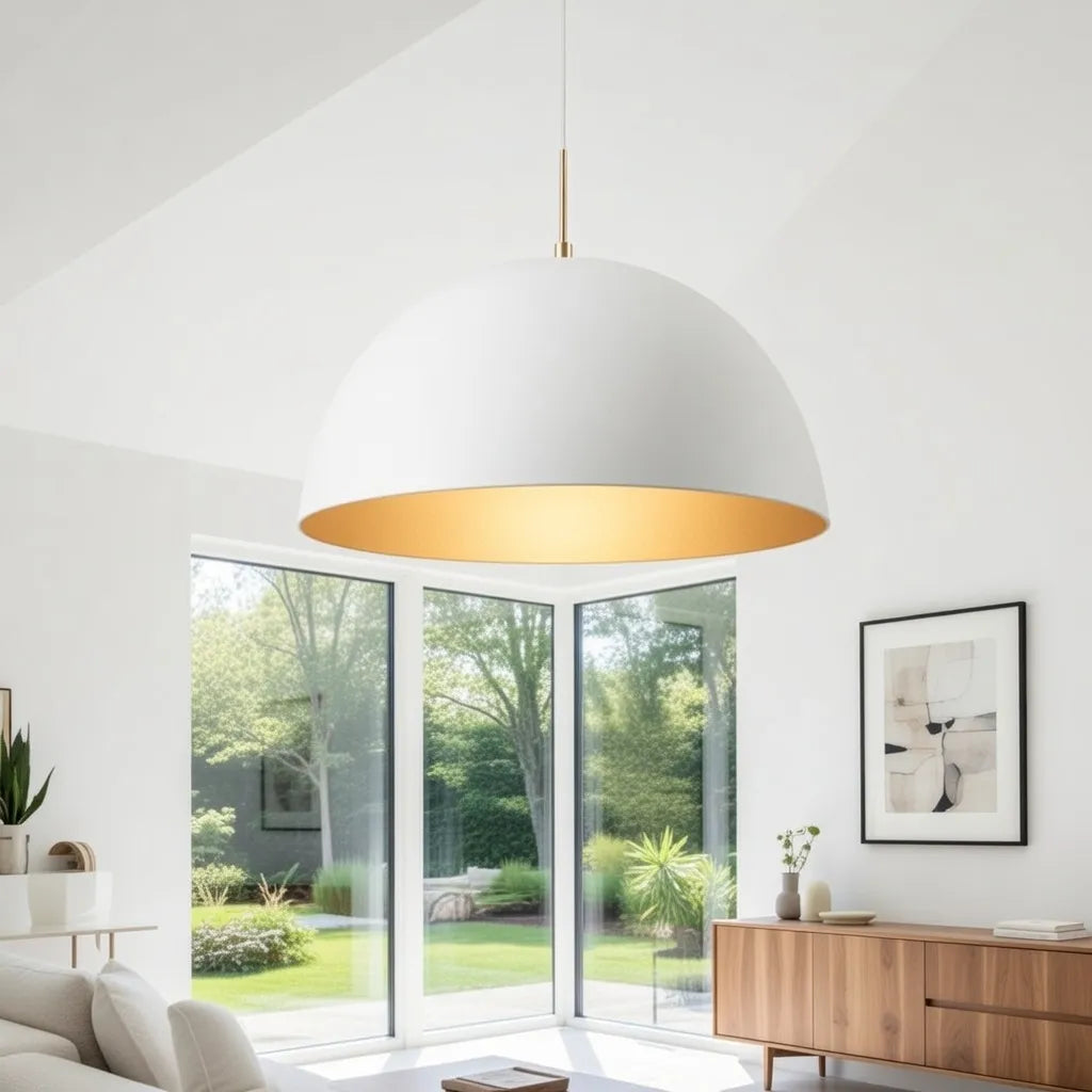 Contemporary Minimalist Ceiling Pendant Lamp With White Shade For Modern Living Rooms