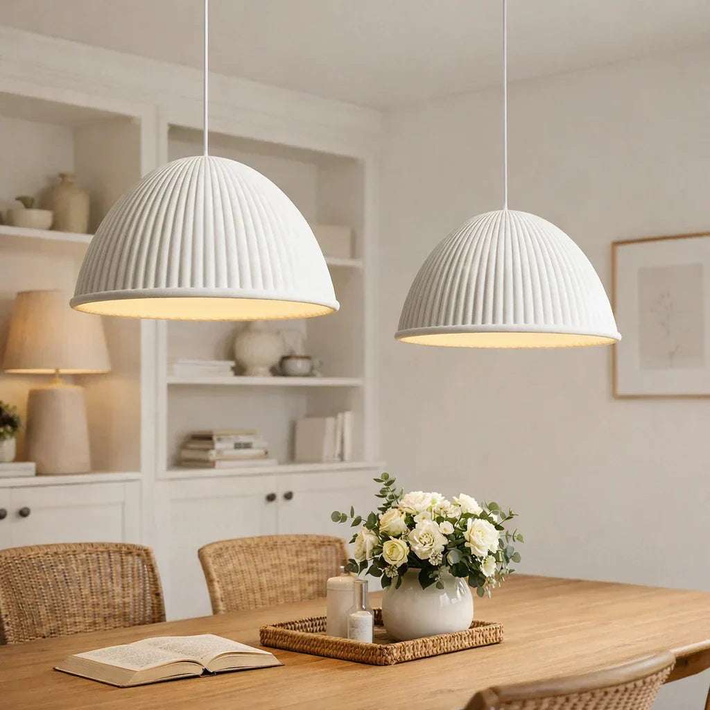 Ribbed Resin Pendant Light With Minimal Dome Shade For Modern Interiors, One Light Fixture