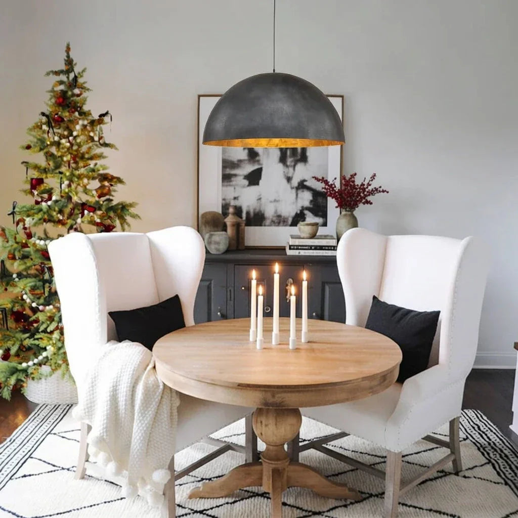 Oversized Dome Pendant Fixture With Industrial Metal Finish For Modern Interiors