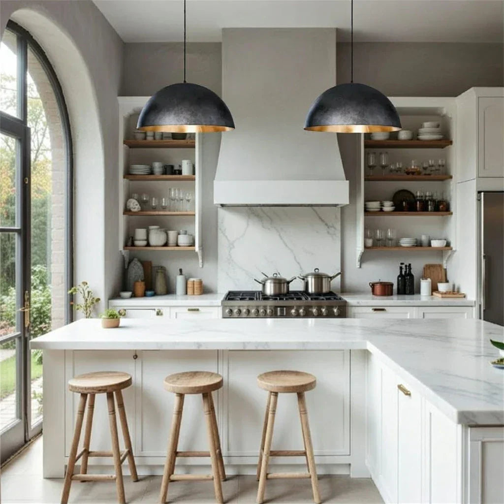 Oversized Dome Pendant Fixture With Industrial Metal Finish For Modern Interiors