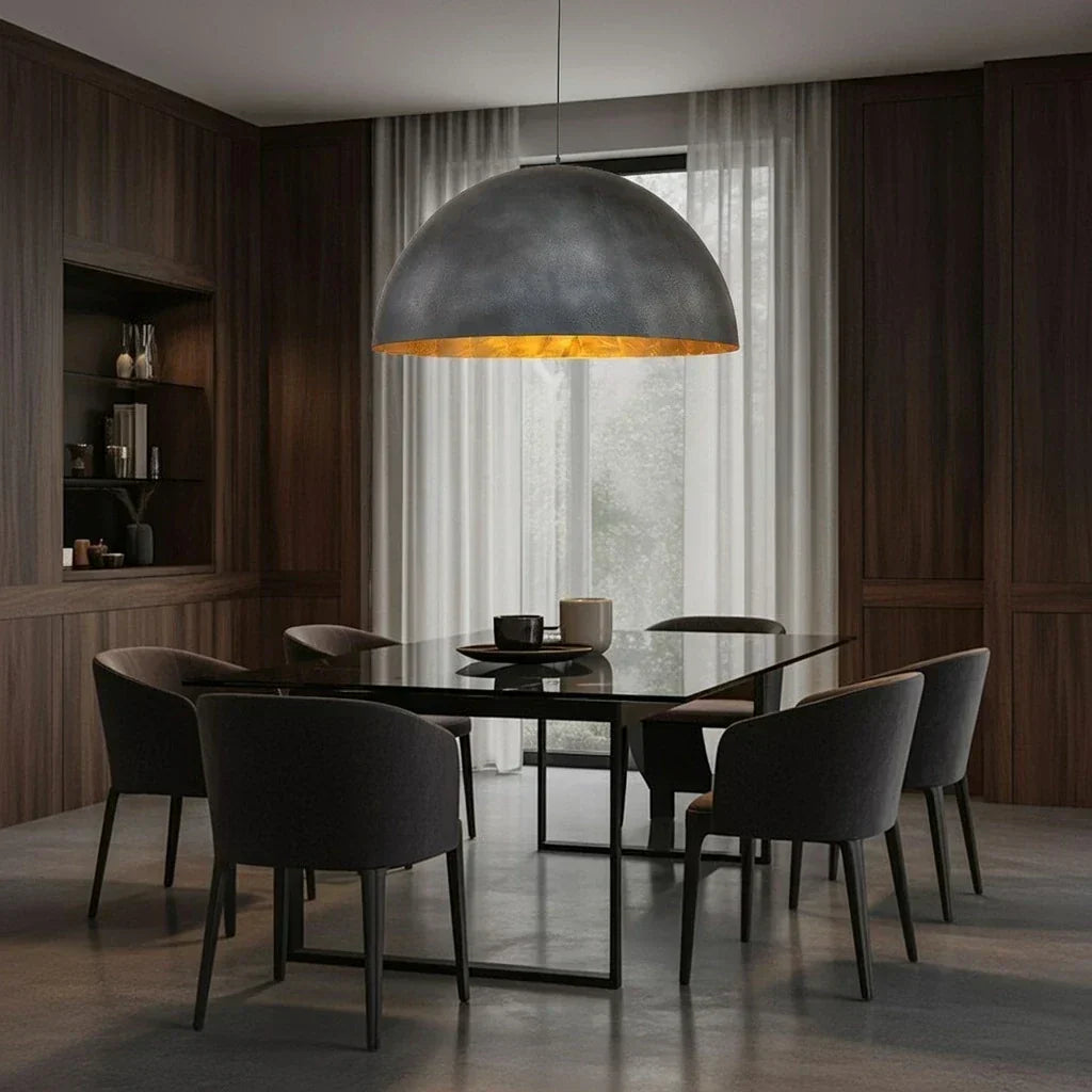 Oversized Dome Pendant Fixture With Industrial Metal Finish For Modern Interiors
