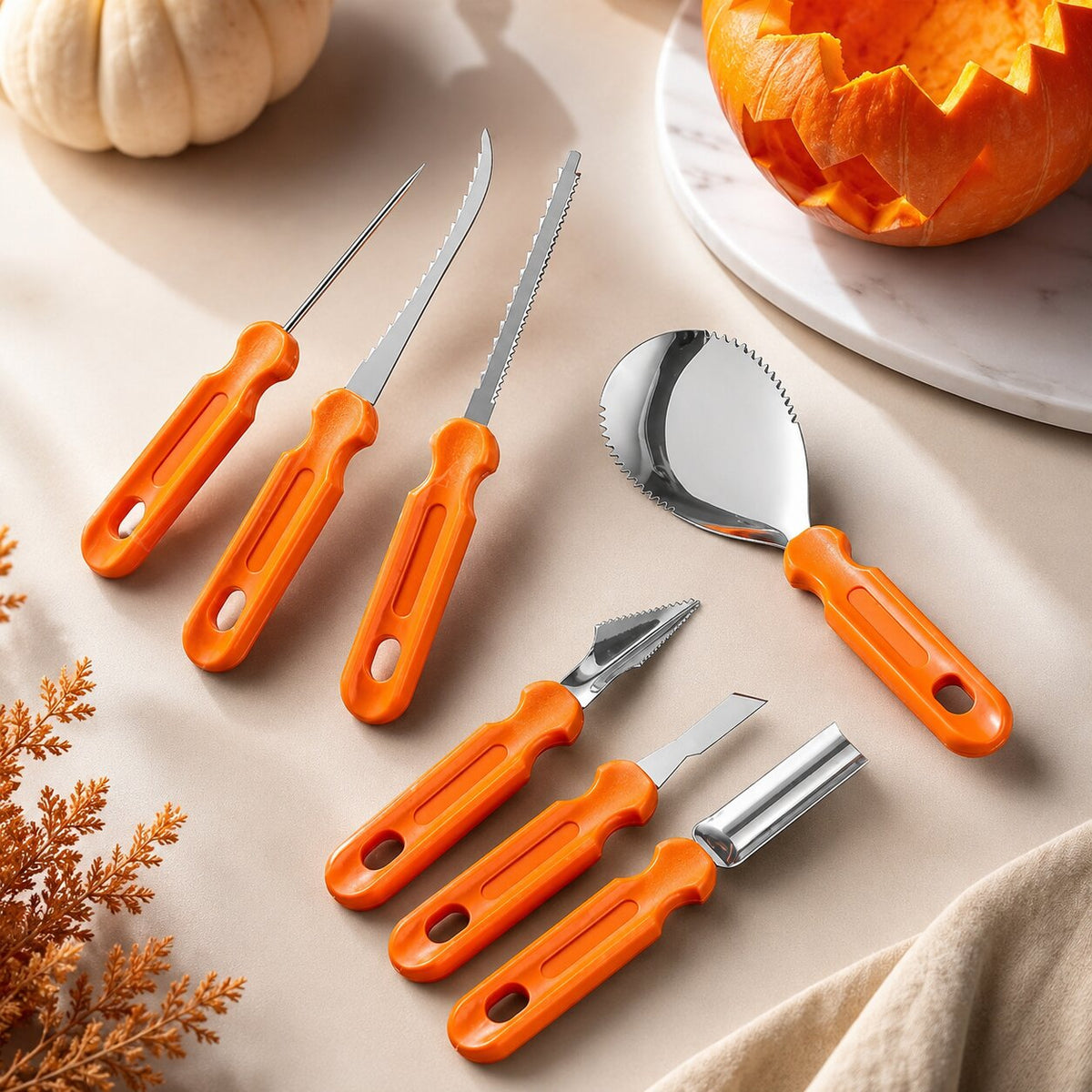 Sada 10 nástrojů na vyřezávání dýní — halloweenská sada s úložnou taškou