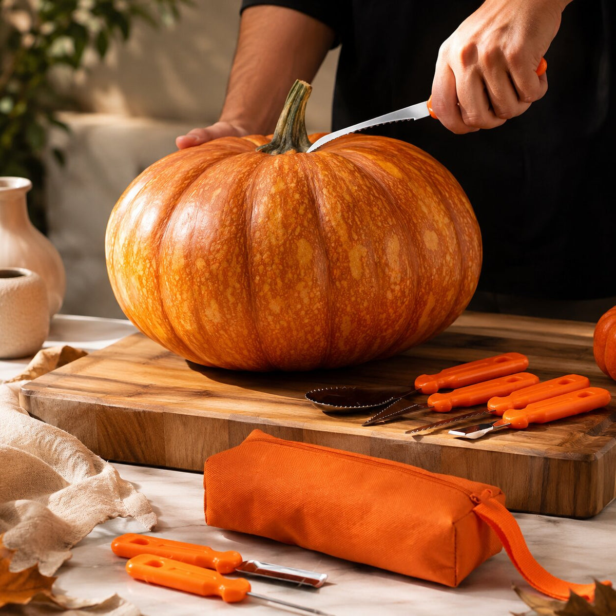 Sada 10 nástrojů na vyřezávání dýní — halloweenská sada s úložnou taškou