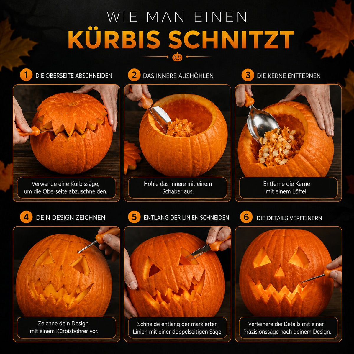 Sada 10 nástrojů na vyřezávání dýní — halloweenská sada s úložnou taškou