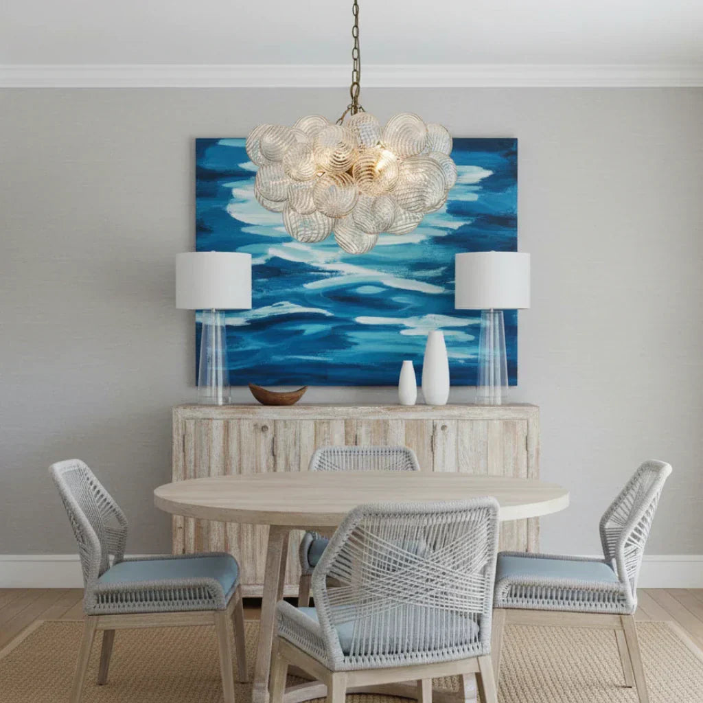 Clear Glass Bubble Chandelier With Ribbed Glass Detailing For Elegant Modern Interior Lighting