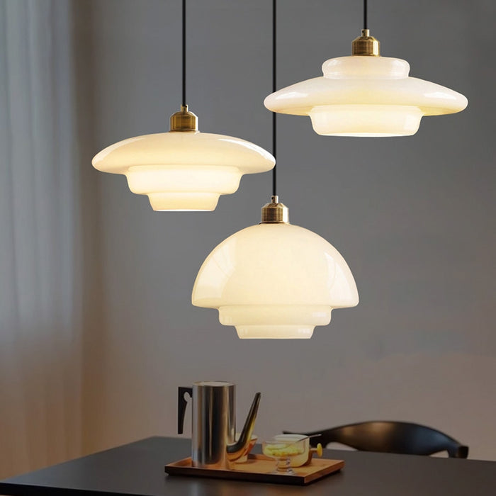Astria Pendant Light In Ivory Glass Shade For Classic 1950s Interior Decor Style