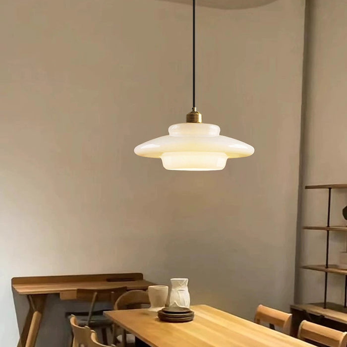 Astria Pendant Light In Ivory Glass Shade For Classic 1950s Interior Decor Style