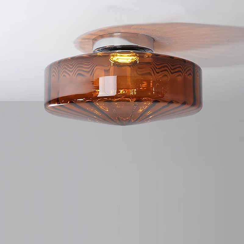 Vintage Ribbed Green Glass Ceiling Light For Dining Room Entrance And Hallway