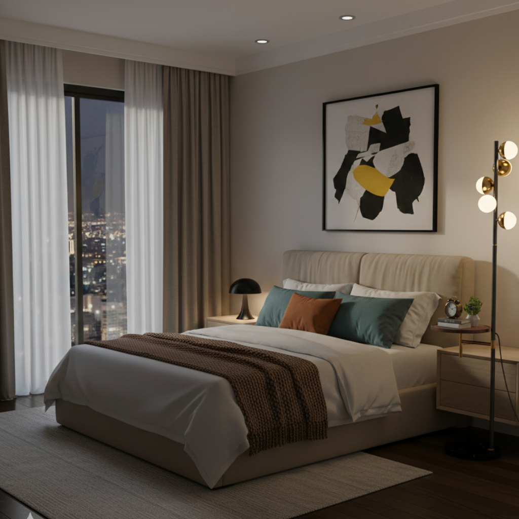 Elegant Floor Lamp With A Built In Table For Living Rooms In Nordic Modern Style