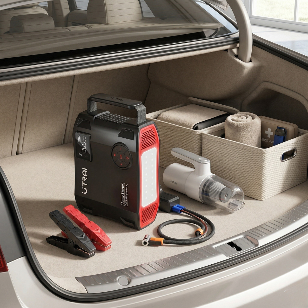 Utrai 2000A Jump Starter Power Bank Portable Car Emergency Kit With Air Compressor And LED Light