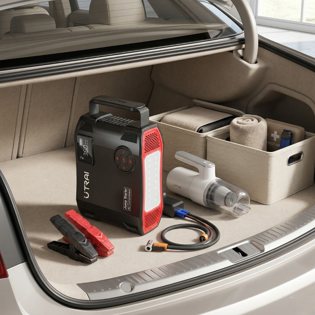 Utrai 2000A Jump Starter Power Bank Portable Car Emergency Kit With Air Compressor And LED Light