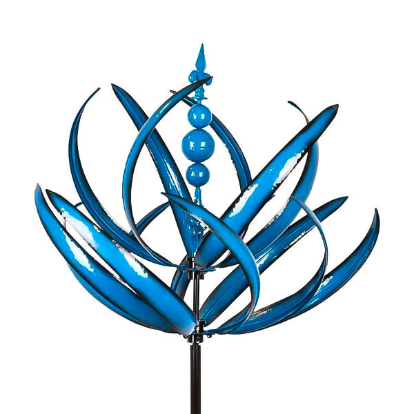 Rotating Metal Windmill Weather Vane With Bird Design, Blue And Red, 90cm Garden Decor