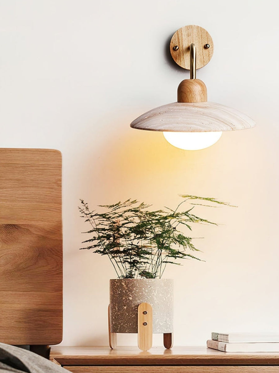 Travertine Stone Wall Light With Minimalist Disc Design And Warm Glow