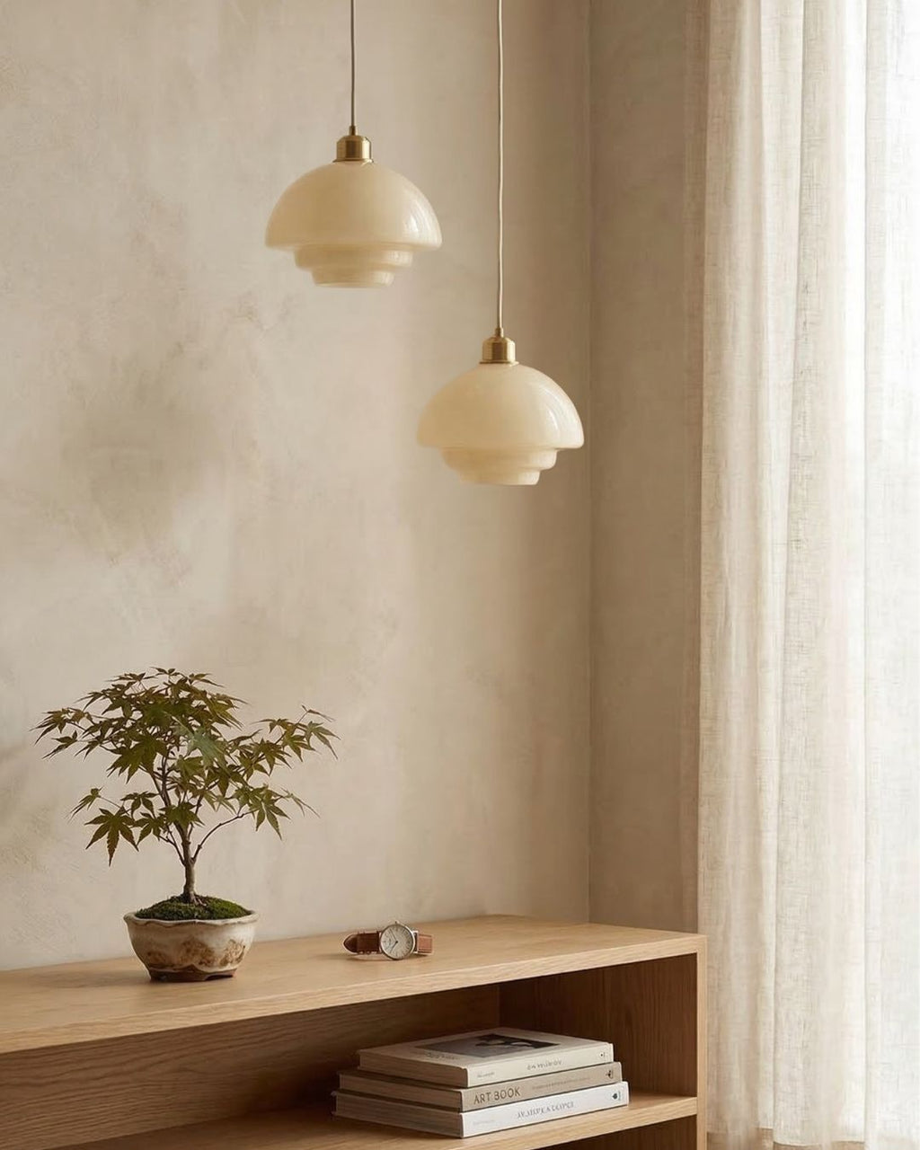 TINA Pendant Light, Mid-Century Milk-White Glass With Brushed Brass, Adjustable E27