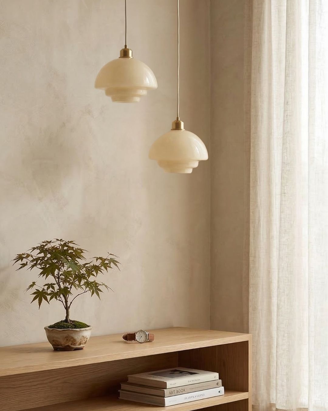 TINA Pendant Light, Mid-Century Milk-White Glass With Brushed Brass, Adjustable E27