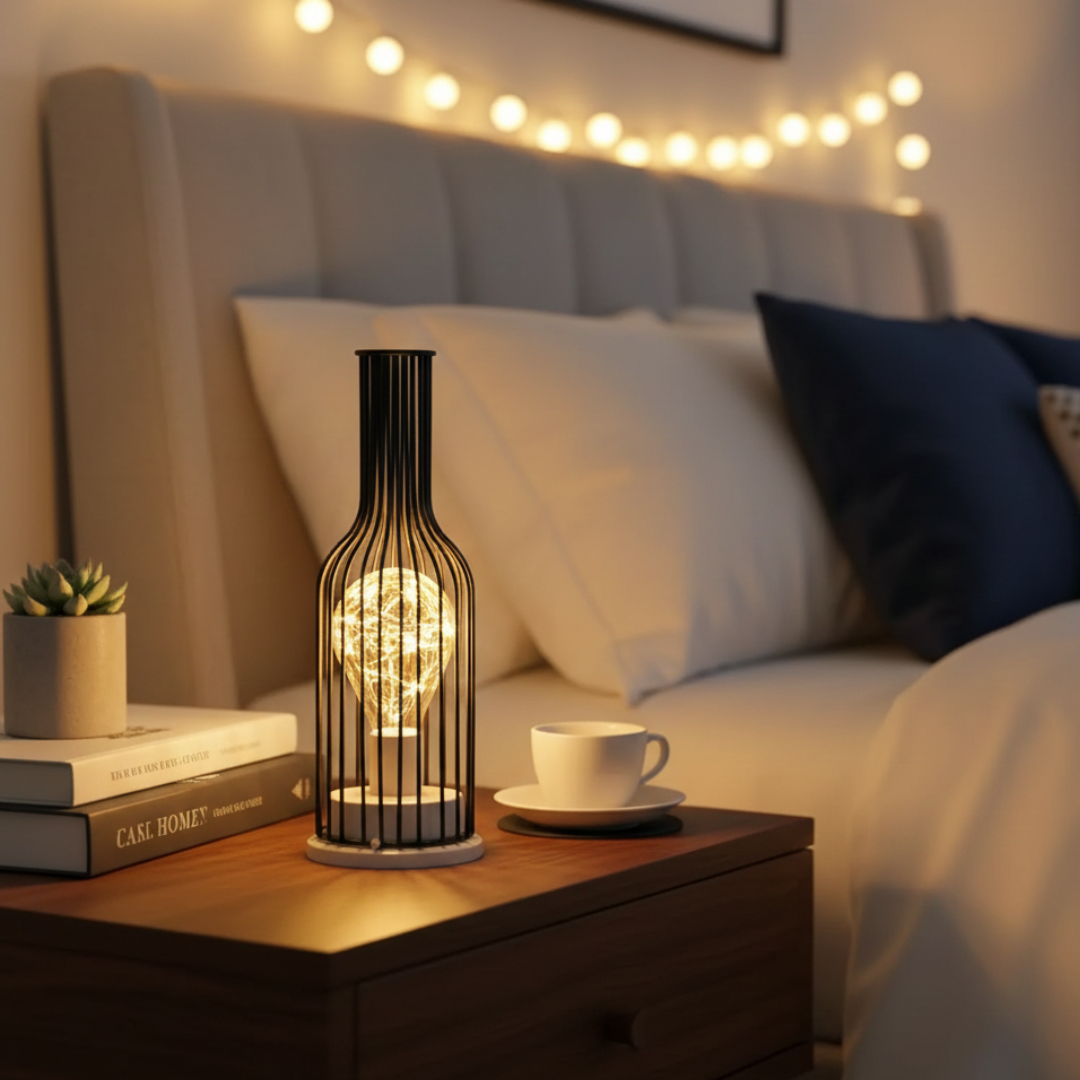 Industrielle Käfig-LED-Tischlampe für gemütliche Innenbeleuchtung in Wohnzimmern und Schlafzimmern