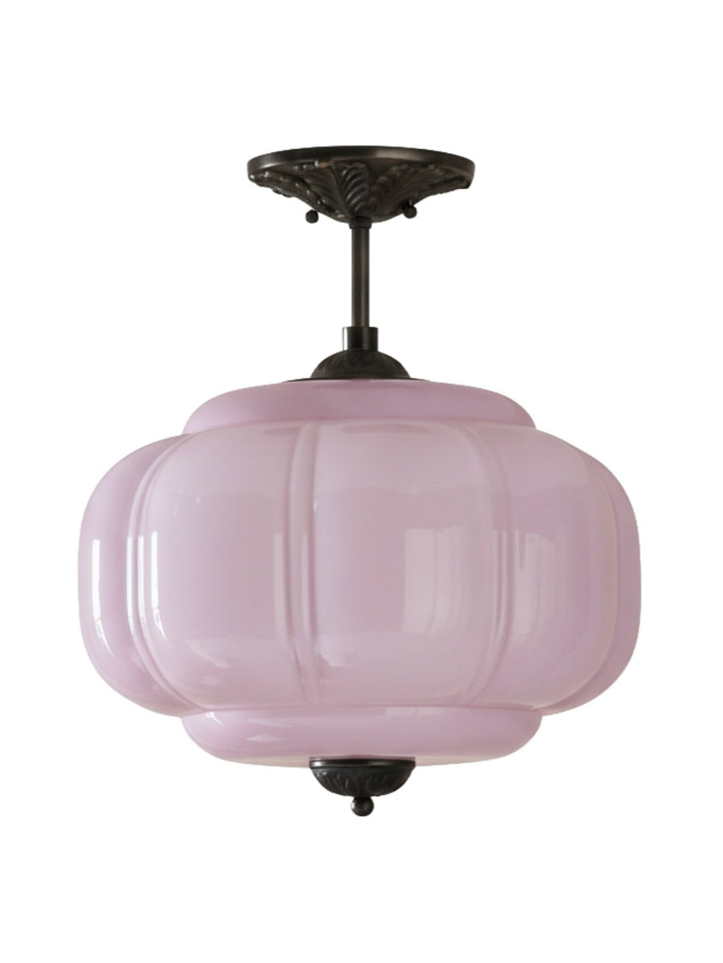 Vintage Milk Glass Ceiling Light With Fluted Rim White Pink Green Matte Glass Brass Black