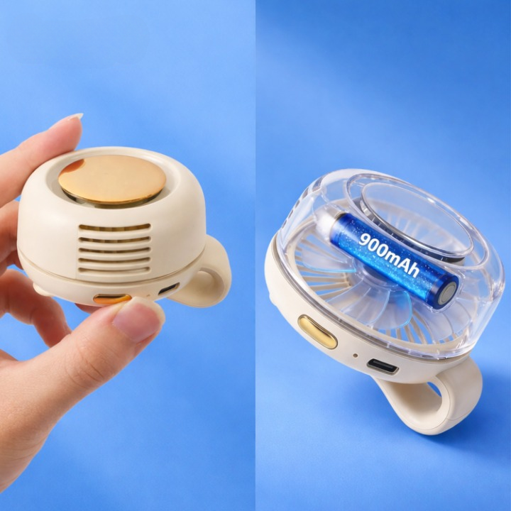 Ventilador portátil con pinza — Funcionamiento silencioso, flujo de aire de 360°, pinza flexible