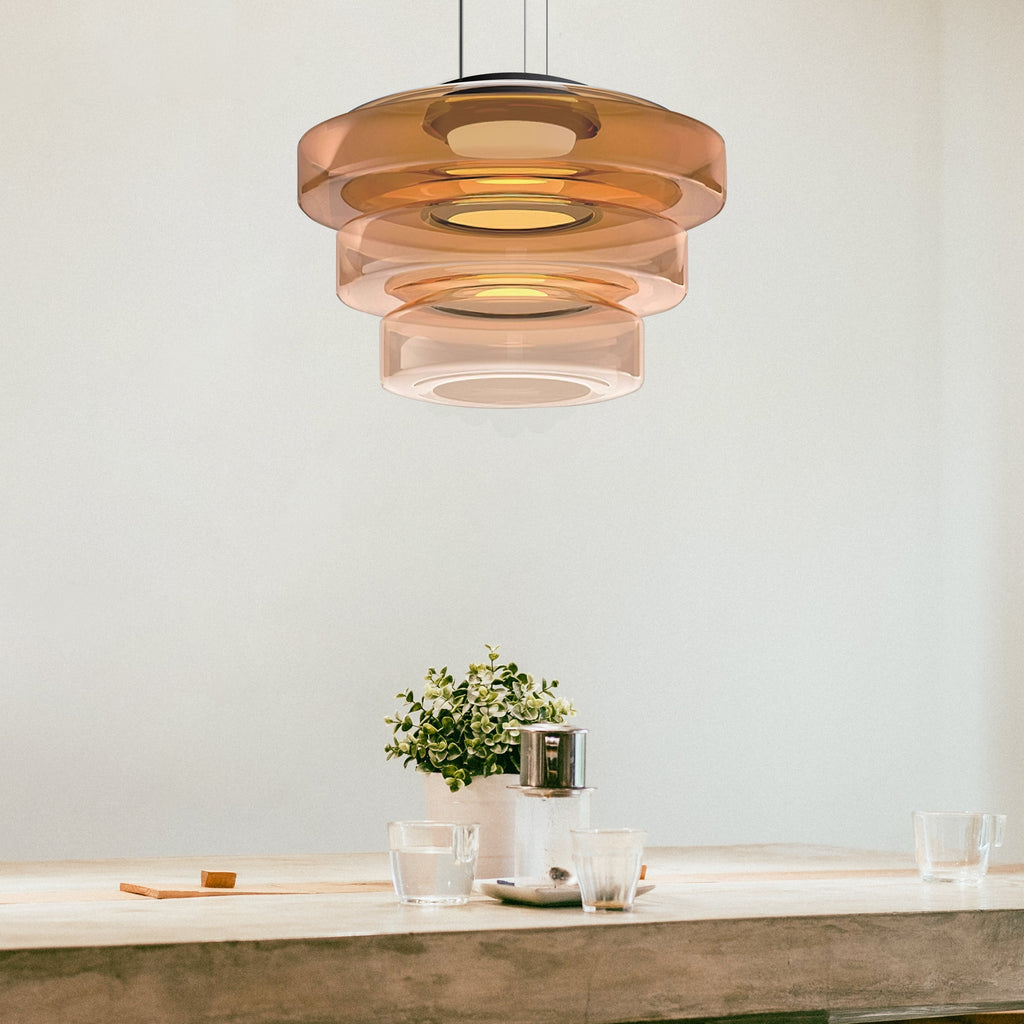 Zenor Amber Glass Layered Pendant Lamp For Dining Room And Living Room