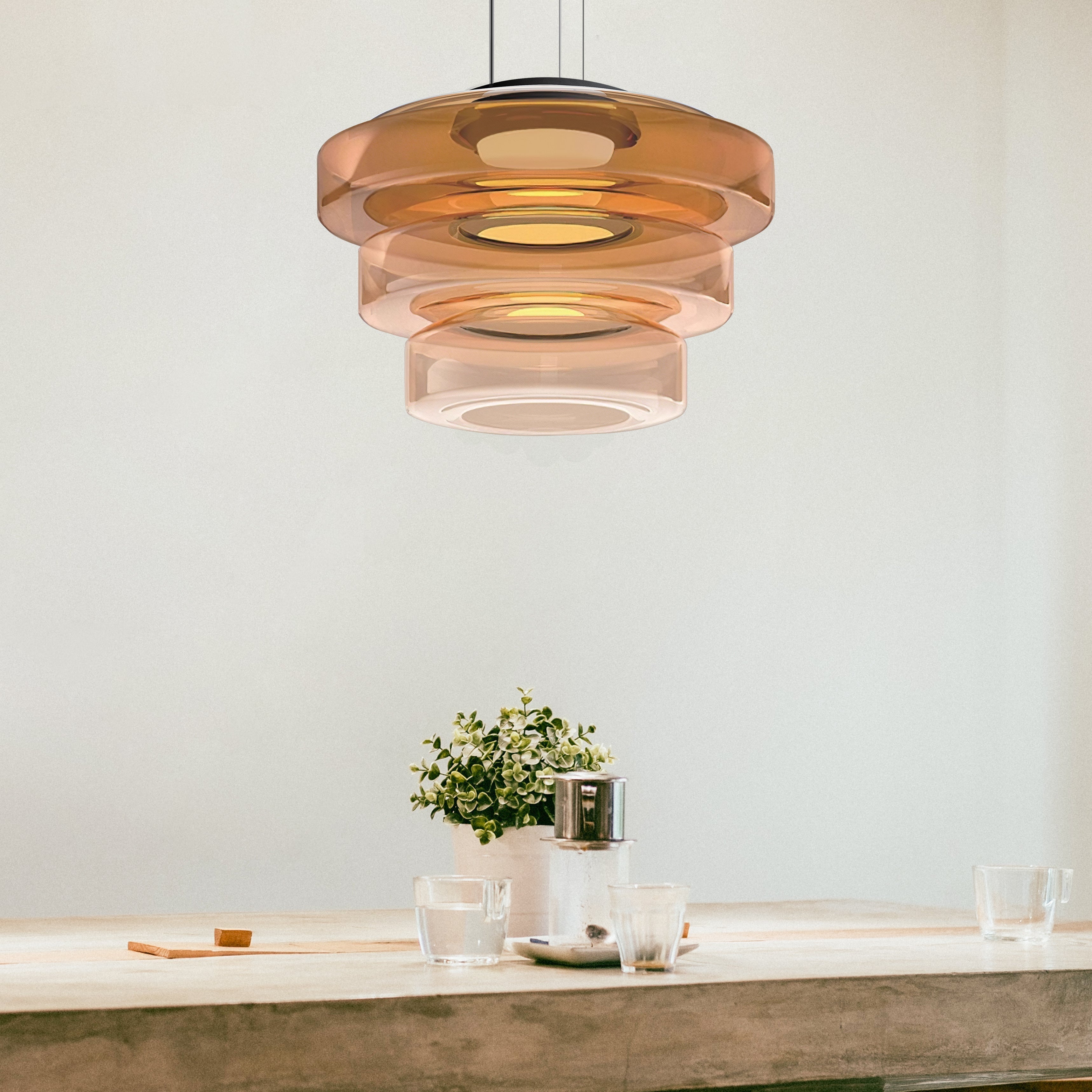 Zenor Amber Glass Layered Pendant Lamp For Dining Room And Living Room