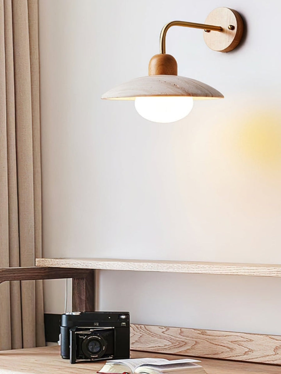 Travertine Stone Wall Light With Minimalist Disc Design And Warm Glow